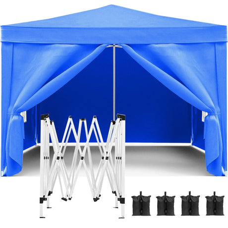 10'X10' Folding Canopy With 4 Removable Sidewalls Outdoor Event Shelter UPF 50+ Gazebo Portable Tents For Parties Beach Camping Wedding Ez Pop Up Canopy 4 Pieces Weight Bag + Carry Bag - Furniture Home Direct