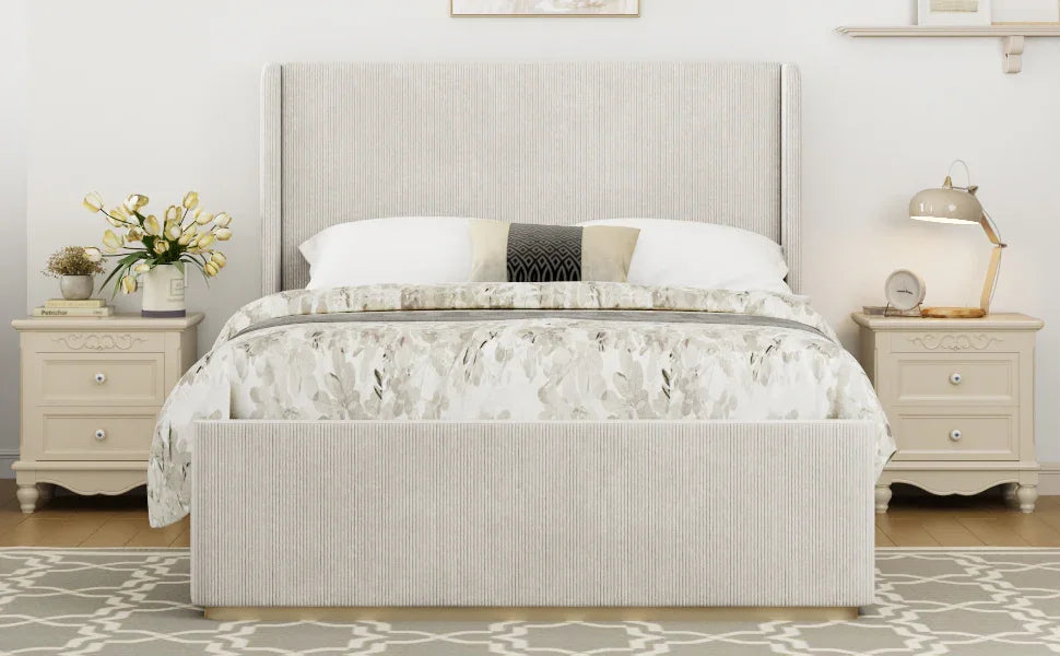 King Bed Corduroy Upholstered Storage Ottoman Light Grey - Furniture Home Direct