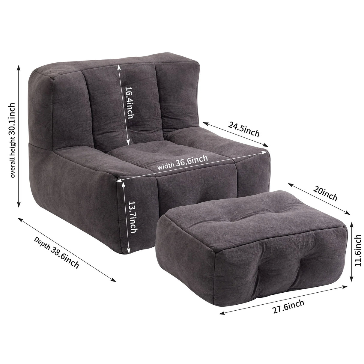Modern Indoor Fluffy Bean Bag Chair With Memory Foam And Ottoman, Super Soft - Furniture Home Direct