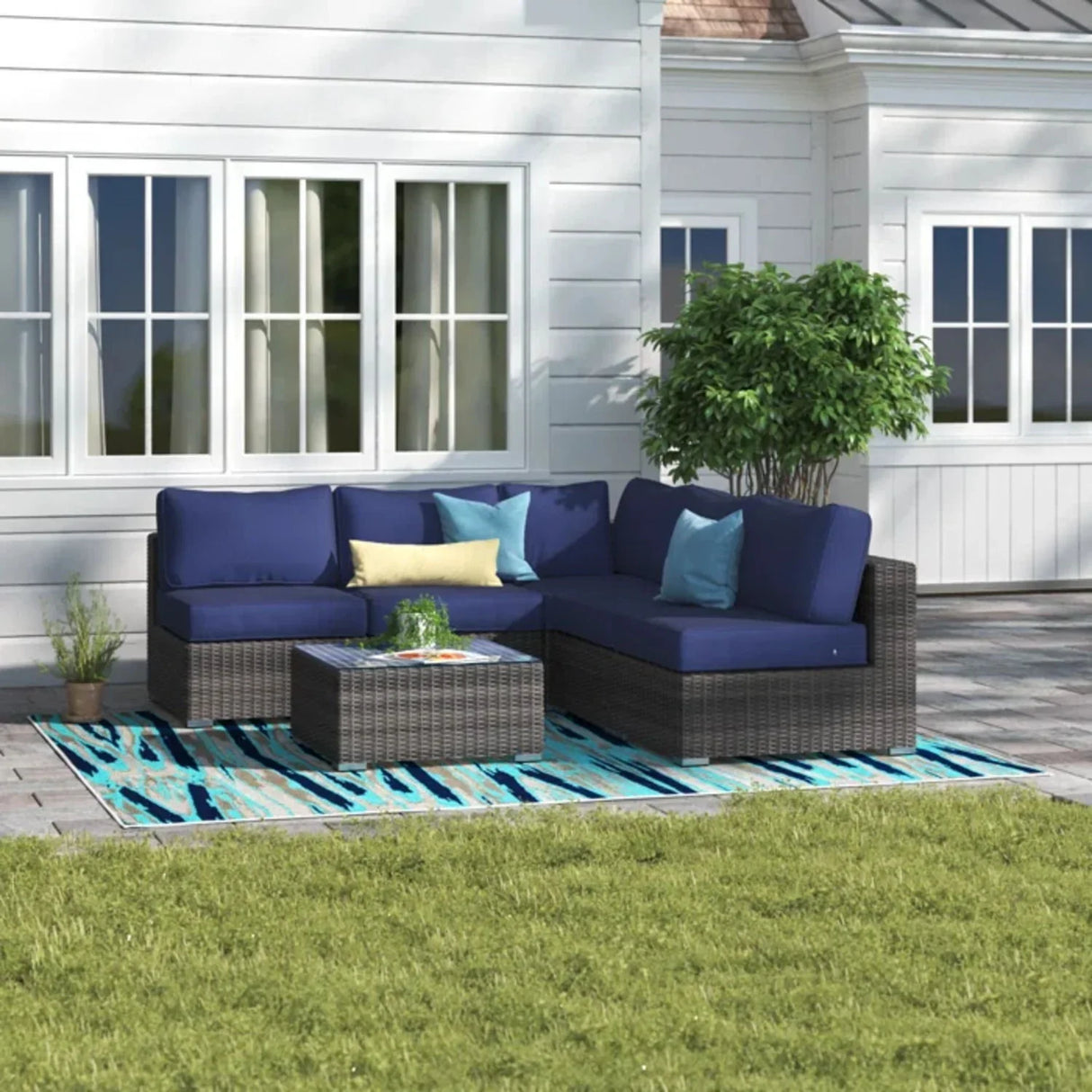 Seating Set With Cushions Handcrafted Wicker Design - Furniture Home Direct