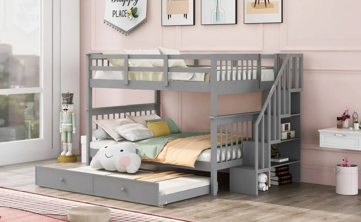 Stairway Bunk Bed With Storage And Guard Rail For Bedroom - Furniture Home Direct