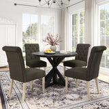 Dining Set Round Table With Tufted Chairs Charcoal - Furniture Home Direct