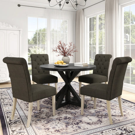 Dining Set Round Table With Tufted Chairs Charcoal - Furniture Home Direct