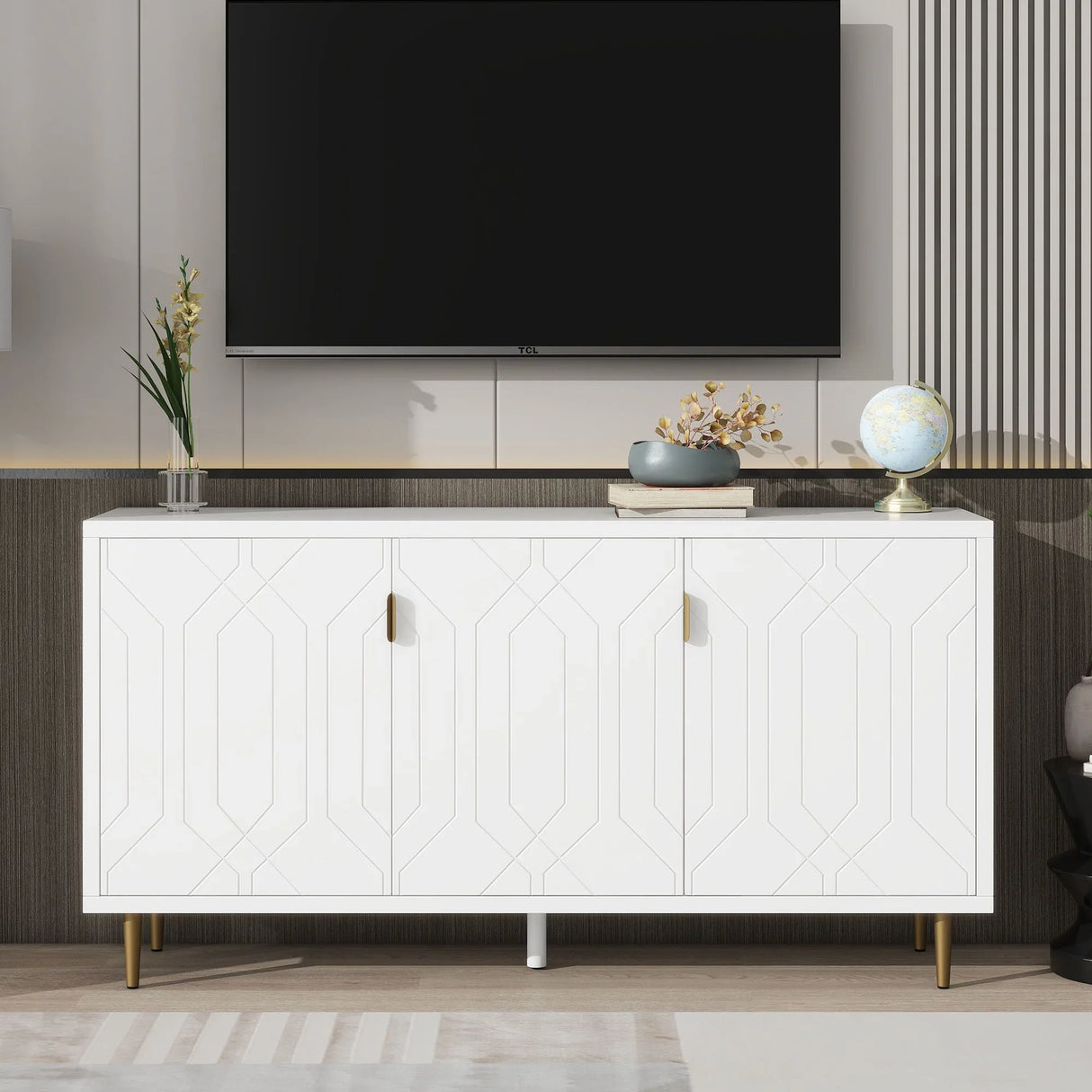 Modern TV Stand With 3 Doors And Adjustable Shelves - Furniture Home Direct