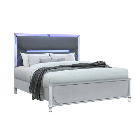 Laura - King Bed With Upholstered LED Headboard - Silver - Furniture Home Direct