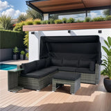7 Piece Patio Furniture Set With Retractable Canopy Wicker Rattan Sectional Sofa Set Patio Furniture With Washable Cushions For Lawn, Garden, Backyard, Poolside Wicker And Cushion - Gray / Black - Furniture Home Direct