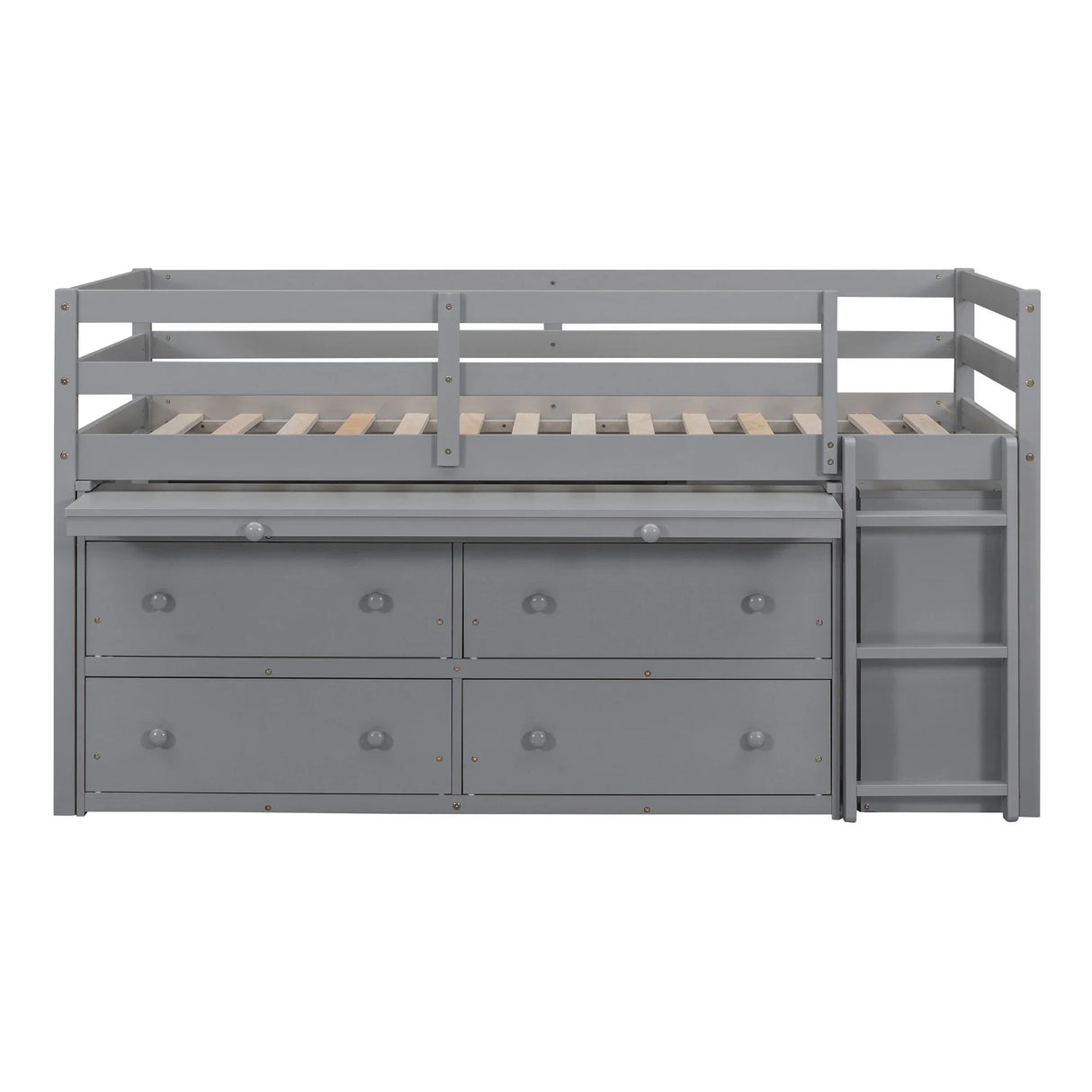 Loft Bed With Retractable Writing Desk And 4 Drawers, With Lateral Portable Desk And Shelves - Furniture Home Direct