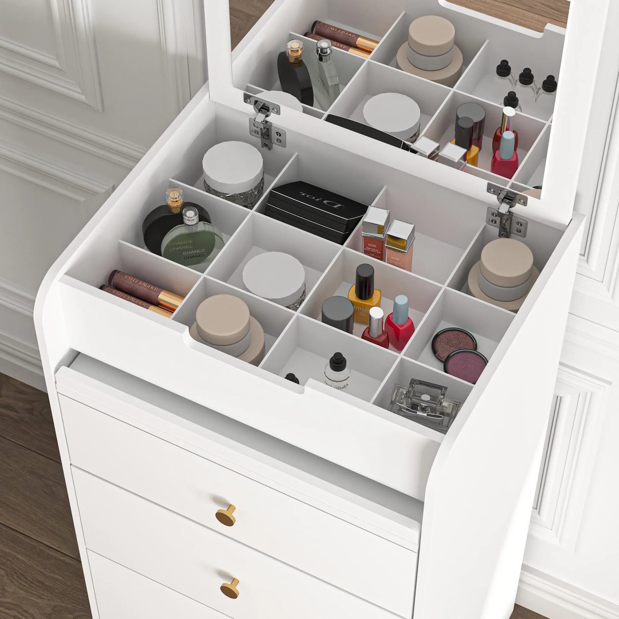 Vanity Desk With Mirror Small Compact Modern Style White - Furniture Home Direct