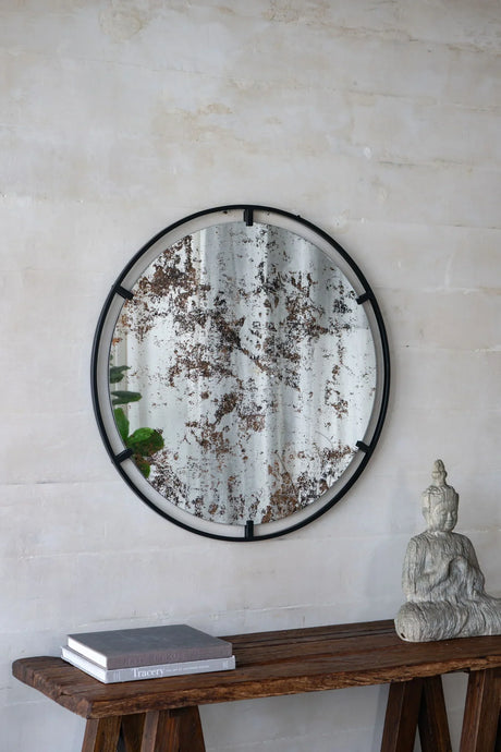 Theodor - Mirror With Industrial Design Round Mirror With Metal Frame For Wall Decor & Entryway Console Lean Against Wall - Black - Furniture Home Direct
