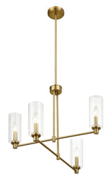 Enigma - 4 Lights Chandelier With Clear Ribbed Satin - Antique Brass / Clear / Gold - Furniture Home Direct