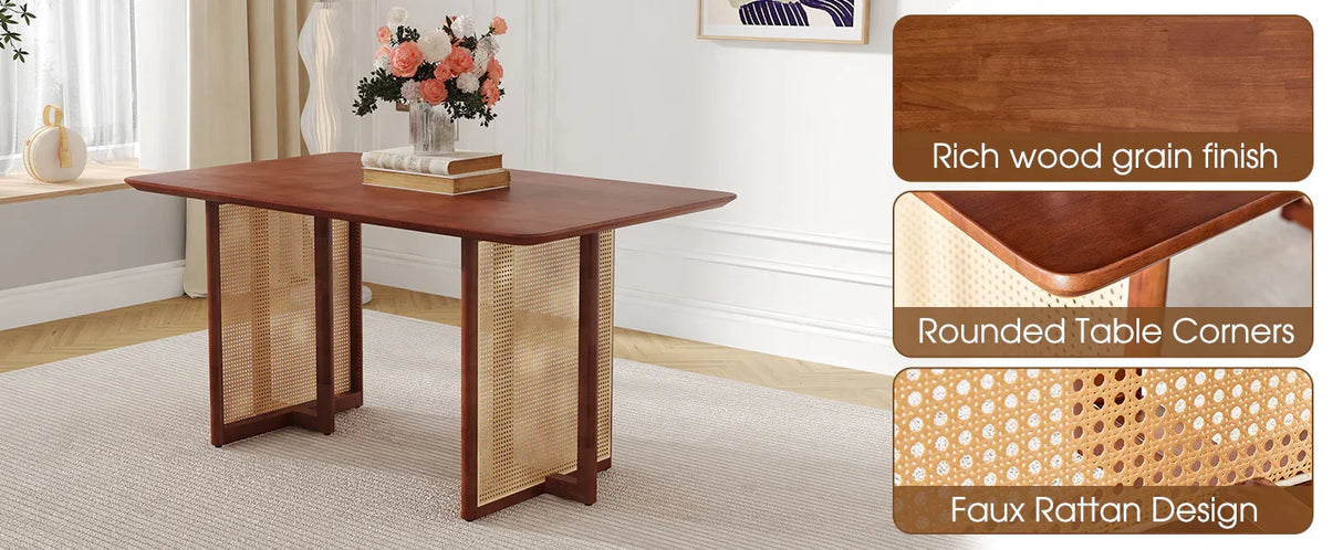 Dining Table Retro Solid Wood Rectangular Classic Walnut - Furniture Home Direct