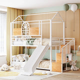 Metal Bunk Bed, Metal Housebed With Slide And Storage Stair - Furniture Home Direct