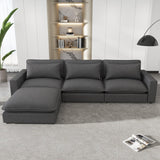 Chenille Cloud Sectional with Ottoman, Charging Ports and Three Back Pillows - Grey - Furniture Home Direct
