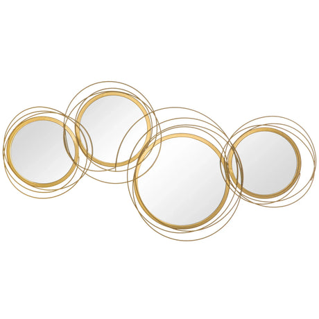 Round Mirror Wall Art Set With Gold Metal Rings Gold - Furniture Home Direct