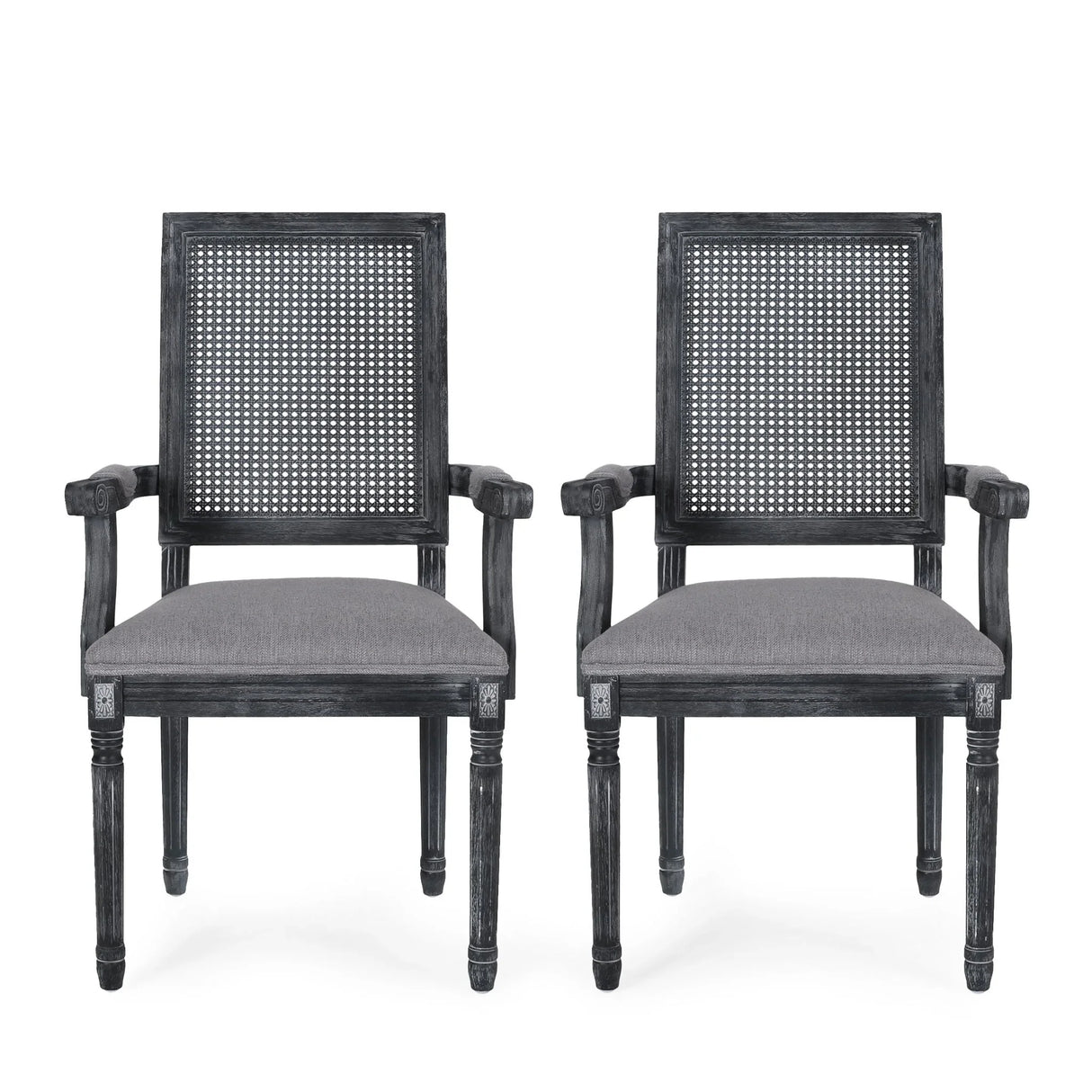 Elegant French Country Style Dining Chair With Cane Backrest