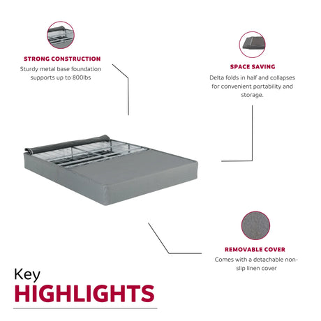 Twin XL Bed Foundation Foldable Metal Durable Frame Grey - Furniture Home Direct