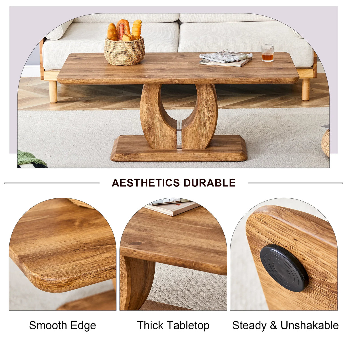 Coffee Table Set With Circular Arc Base And Wood Tone - Furniture Home Direct