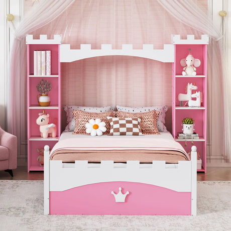 Castle Shaped Bed With Storage Shelf, Dreamy Platform Bed For Kids Bedroom - Furniture Home Direct