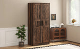 2-Door Wardrobe Armoire with LED and 4 Storage Shelves, Brown - Furniture Home Direct