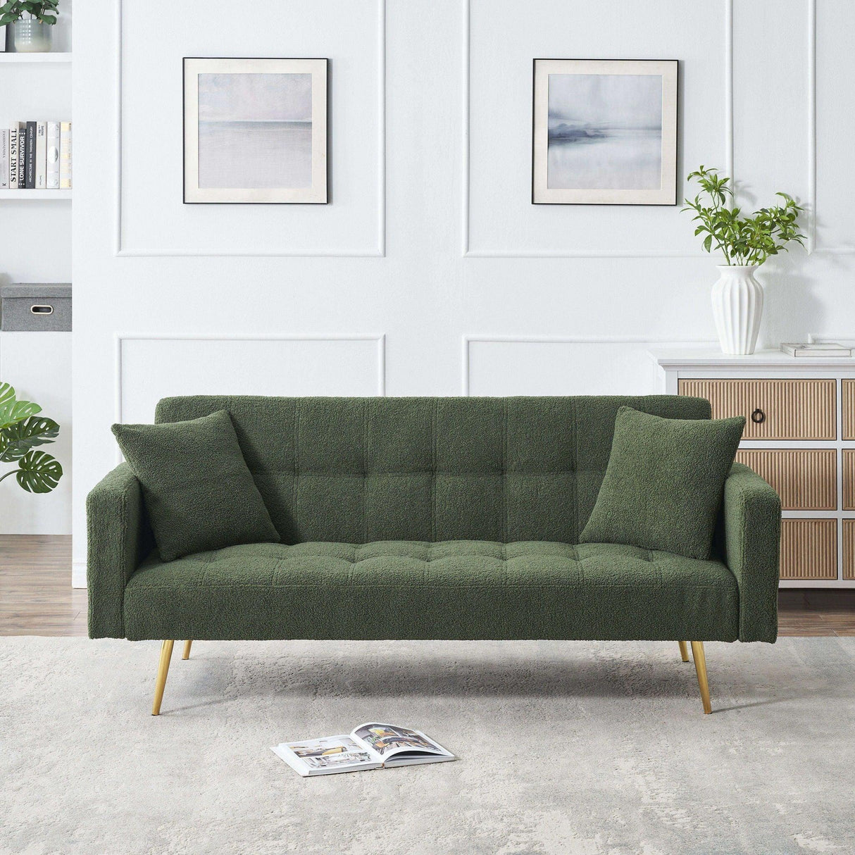 Teddy Fleece Sofa Bed With Luxurious Throw Pillows - Furniture Home Direct