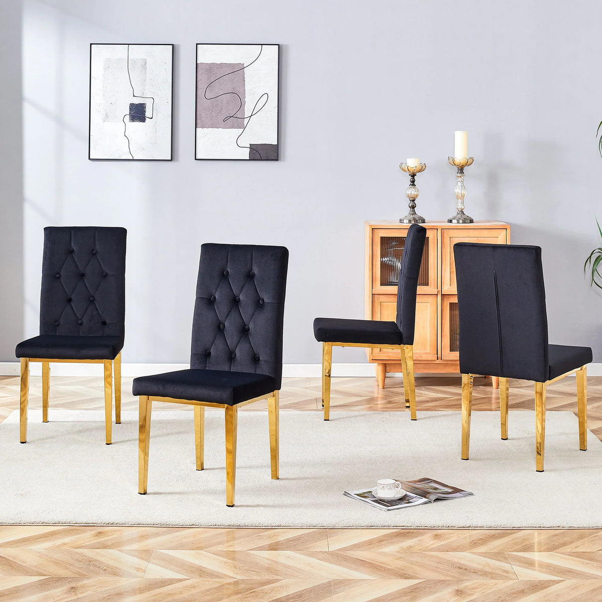 Vintage Style Armless Dining Chairs Set With Grid And Buckle Design - Furniture Home Direct