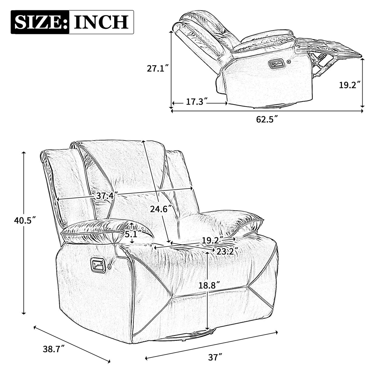 360° Swivel And Rocking Home Theater Recliner Manual Recliner Chair With A LED Light Strip For Living Room - Furniture Home Direct