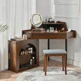 Vanity Desk With Mirror And LED Lights Elegant Walnut - Furniture Home Direct