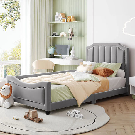 Upholstered Daybed With Classic Stripe Shaped Headboard - Furniture Home Direct