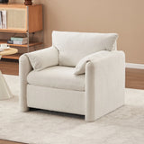 Fixed Modern Accent Chair Single Seater Plush Chenille Lounge Chair With High Resilience Cushion - Ivory White - Furniture Home Direct