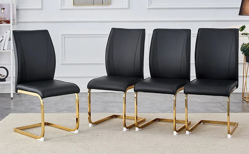 Dining Chairs Set 4 Modern PU Leather Gold Frame Black - Furniture Home Direct