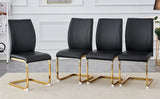Dining Chairs Set 4 Modern PU Leather Gold Frame Black - Furniture Home Direct