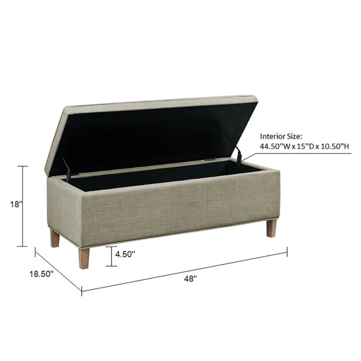 Caymus - Rectangular Soft Close Storage Bench - Light Gray - Furniture Home Direct