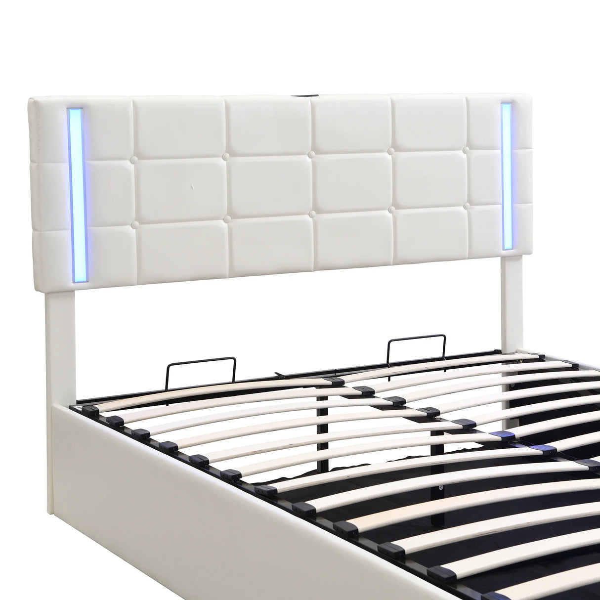 Storage Bed With LED Lights And Hydraulic Lift White - Furniture Home Direct
