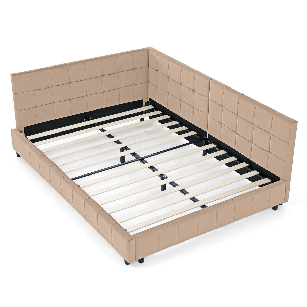 Mid-Century Storage Upholstered Tufted Bed Frame With Backrest And Armrests - Furniture Home Direct