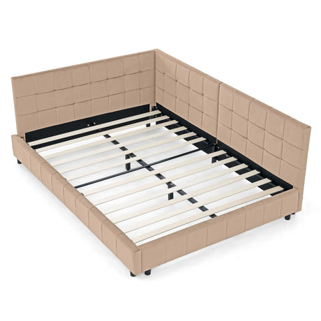 Mid-Century Storage Upholstered Tufted Bed Frame With Backrest And Armrests - Furniture Home Direct