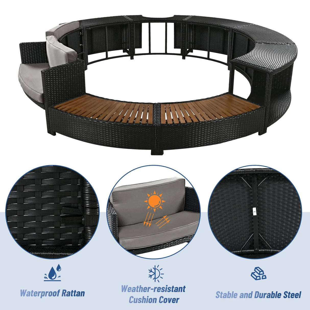 Spa Surround Spa Frame Patio Rattan Sofa Set With Storage Spaces, Mini Sofa And Comfortable Cushion For Patio, Backyard - Furniture Home Direct