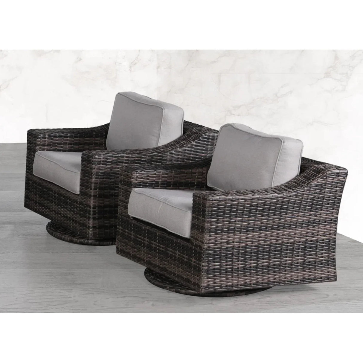 Contemporary Outdoor Swivel Patio Chair With Cushions (Set of 2) - Brown - Furniture Home Direct