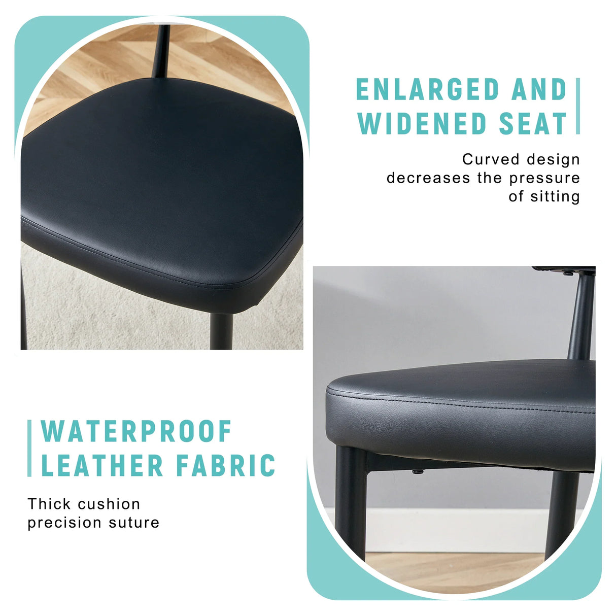 Dining Chairs Set Of 4 Modern PU Leather Metal Legs Black - Furniture Home Direct