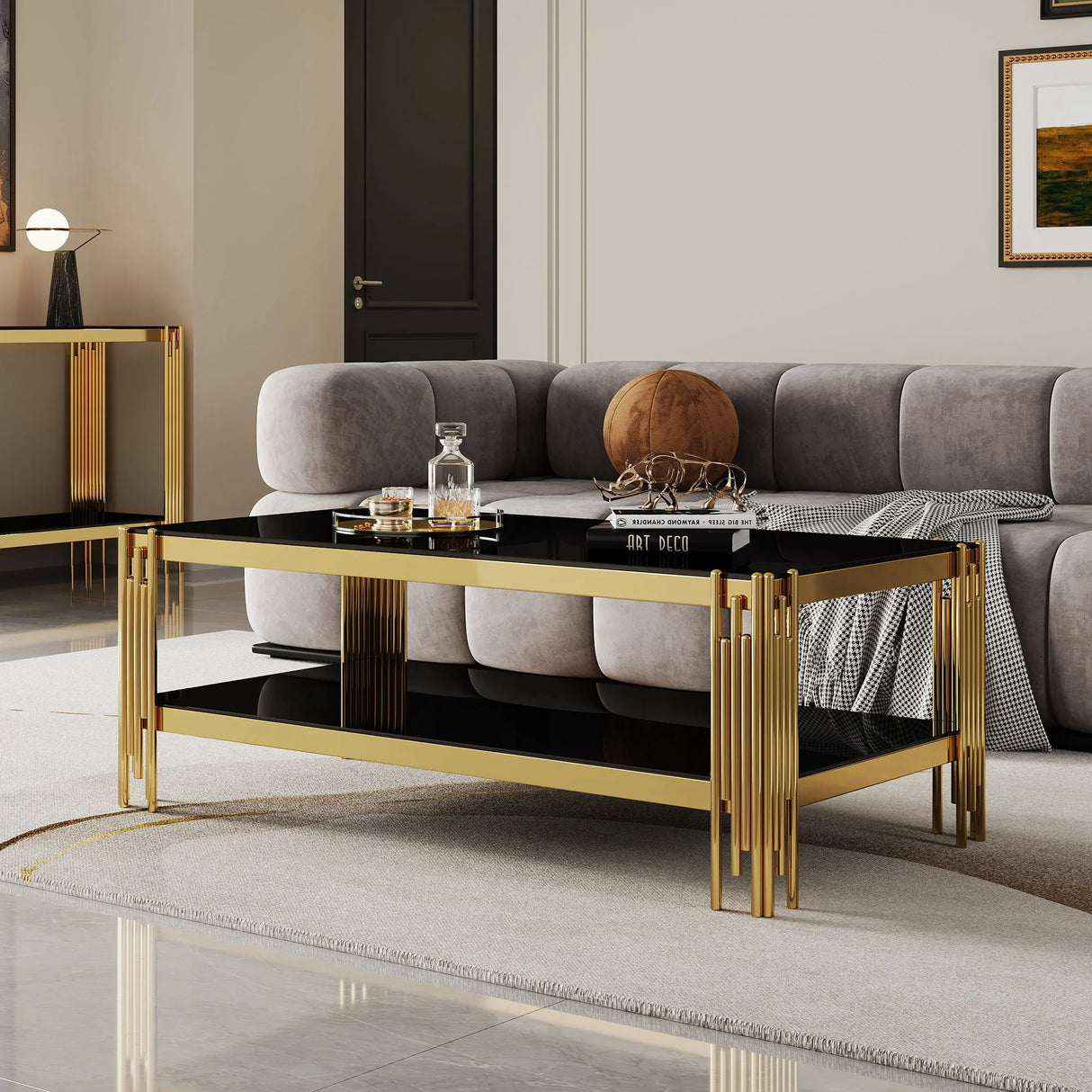 Top And Bottom Double Layer Tempered Glass Table And Mirror Finished Stainless Steel Frame - Furniture Home Direct