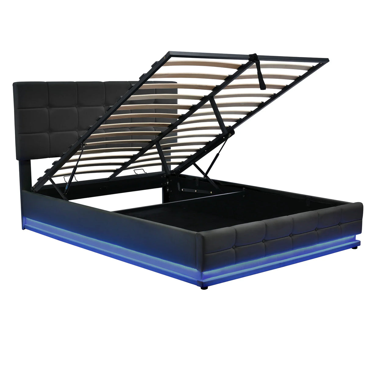 Queen Platform Bed Tufted Upholstered Storage Led Black - Furniture Home Direct