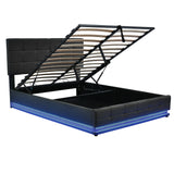 Queen Platform Bed Tufted Upholstered Storage Led Black - Furniture Home Direct