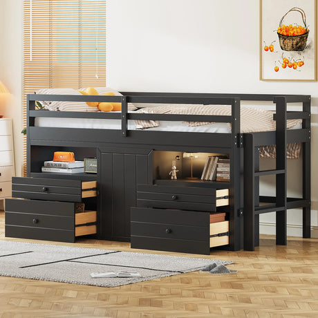 Loft Bed With 4 Drawers, Underneath Cabinet And Shelves - Furniture Home Direct