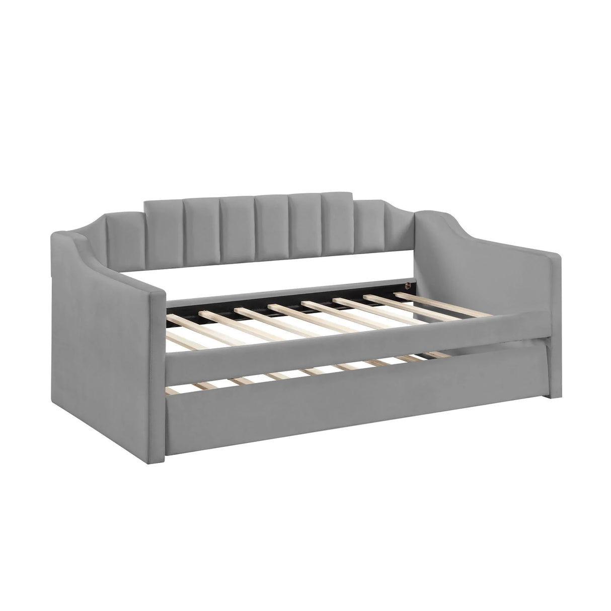 Daybed With Trundle Velvet Contemporary Twin Size Grey - Furniture Home Direct