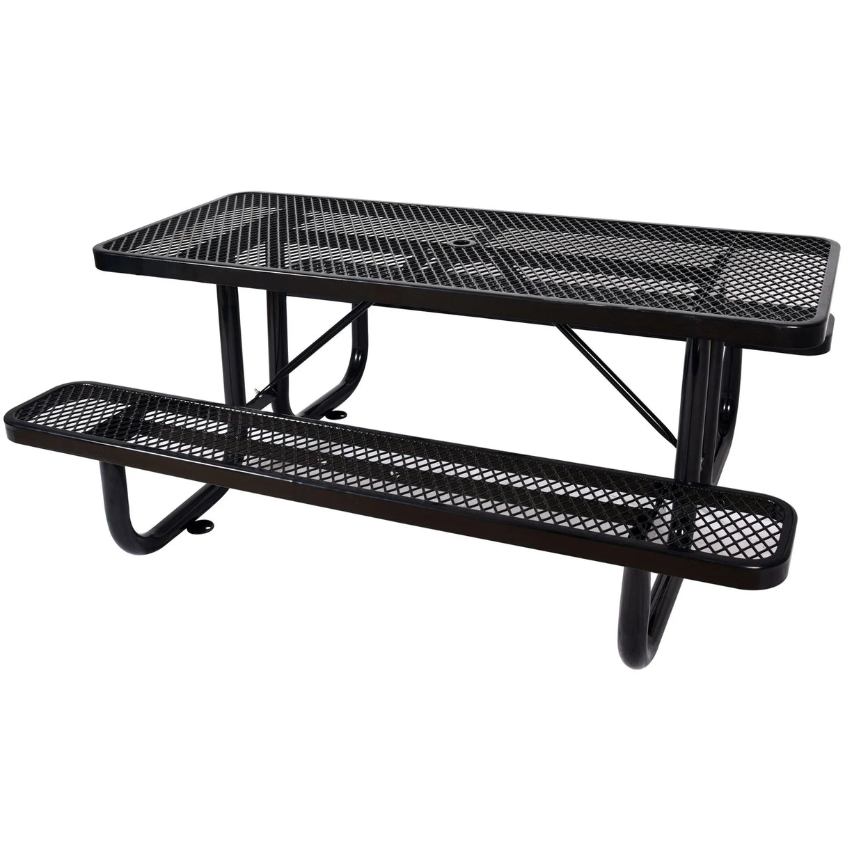 Rectangular Outdoor Steel Picnic Table With Umbrella Pole - Furniture Home Direct