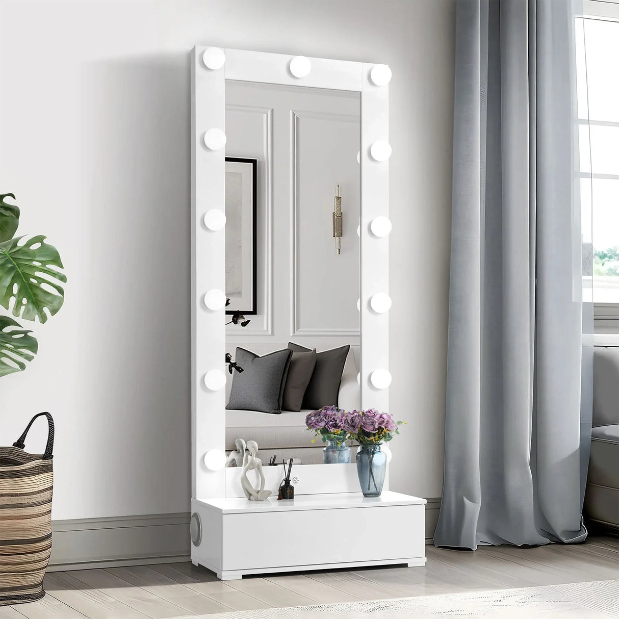 Elisa - Narrow Tall Mirror With Speaker And Drawer - Furniture Home Direct