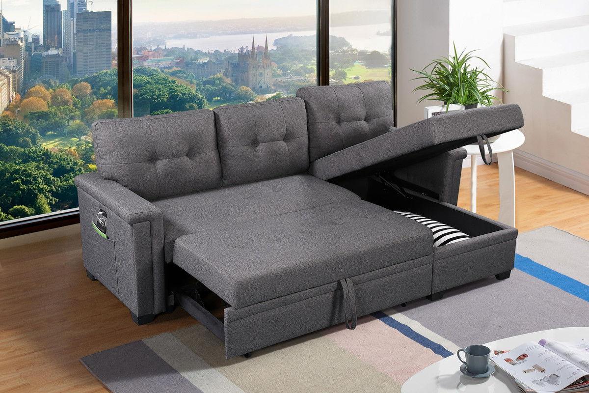Ashlyn - Reversible Sleeper Sectional Sofa With Storage Chaise, USB Charging Ports And Pocket - Furniture Home Direct
