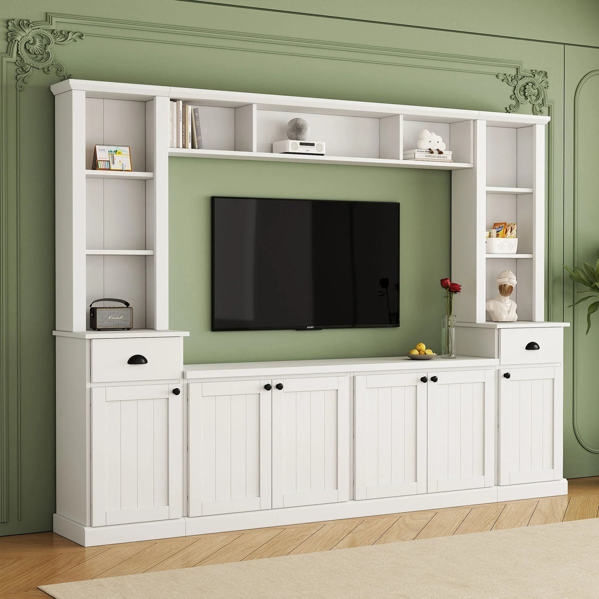 Minimalist Entertainment Wall Unit Set With Bridge For TVs Up To 75" - Furniture Home Direct