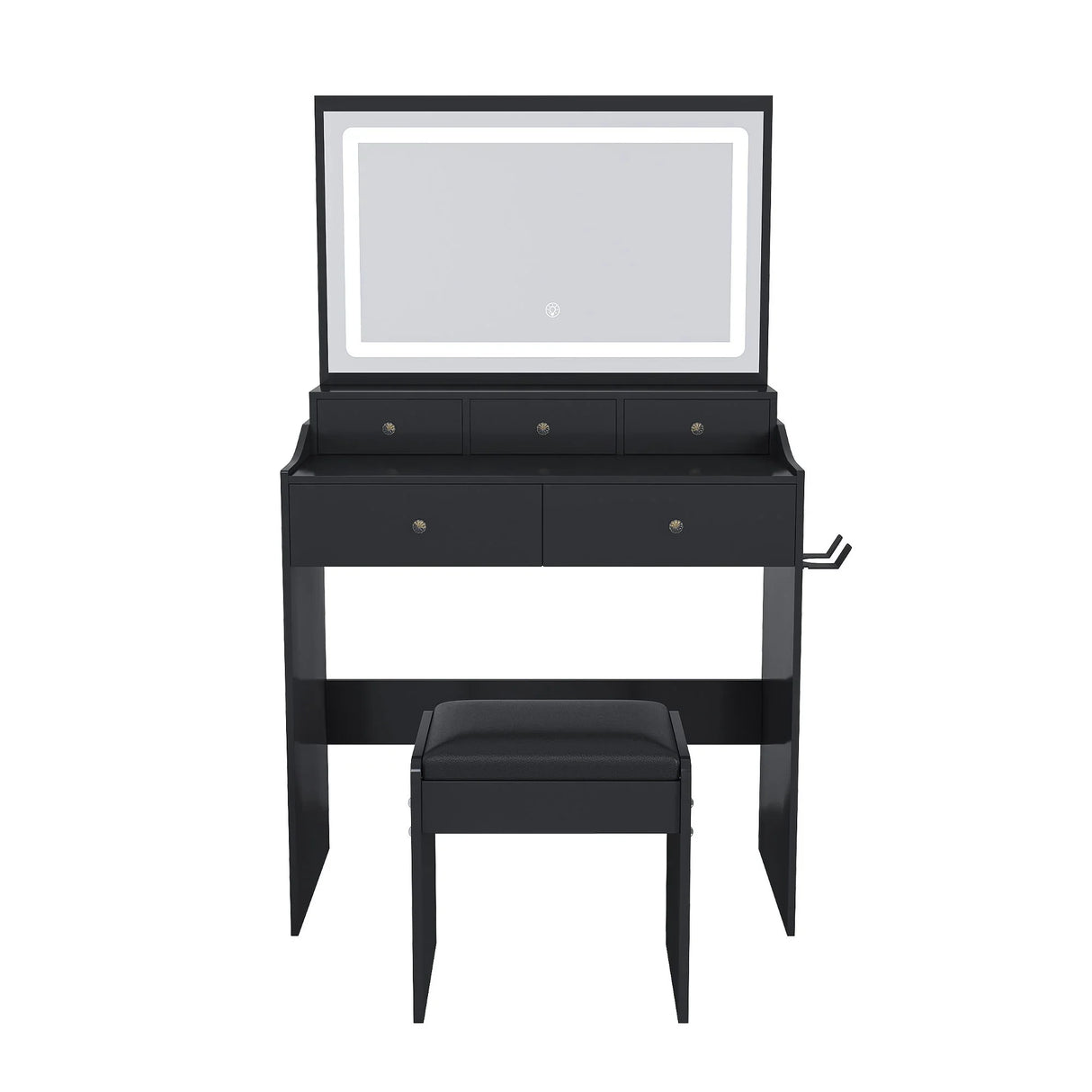 Modern Makeup Vanity Set With Power Outlet, Hair Dryer Holder, And Adjustable Lighting - Furniture Home Direct