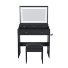 Modern Makeup Vanity Set With Power Outlet, Hair Dryer Holder, And Adjustable Lighting - Furniture Home Direct
