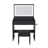 Modern Makeup Vanity Set With Power Outlet, Hair Dryer Holder, And Adjustable Lighting - Furniture Home Direct